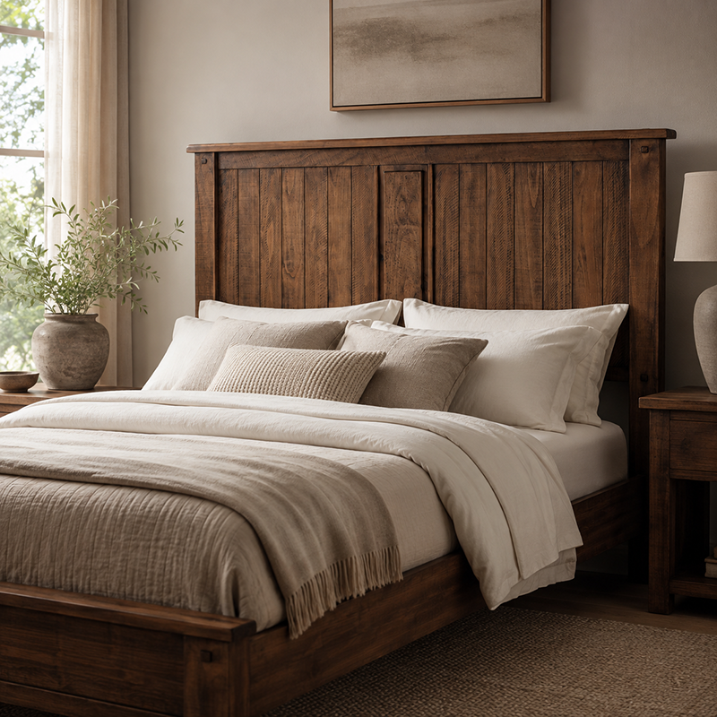 Oberon King Queen Headboard Only Solid Wood Solid Pine Rustic Walnut Colour 171cm