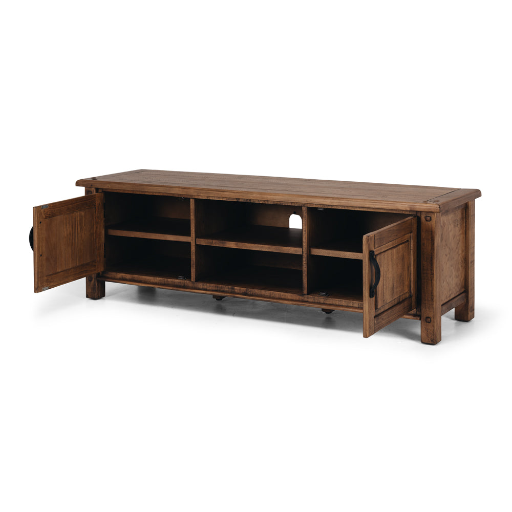Oberon TV Unit Solid Wood Solid Pine Rustic Walnut Colour 164cm