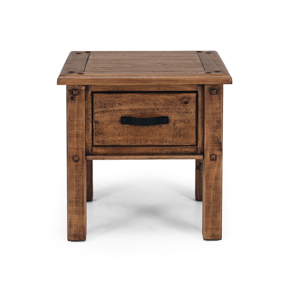 Oberon Lamp Table Solid Wood Solid Pine Rustic Walnut Colour 55cm