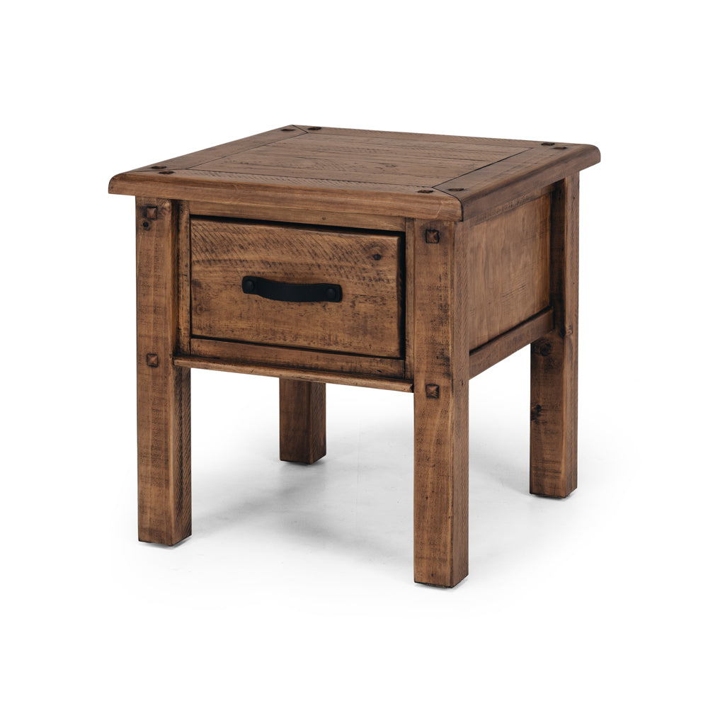 Oberon Lamp Table Solid Wood Solid Pine Rustic Walnut Colour 55cm