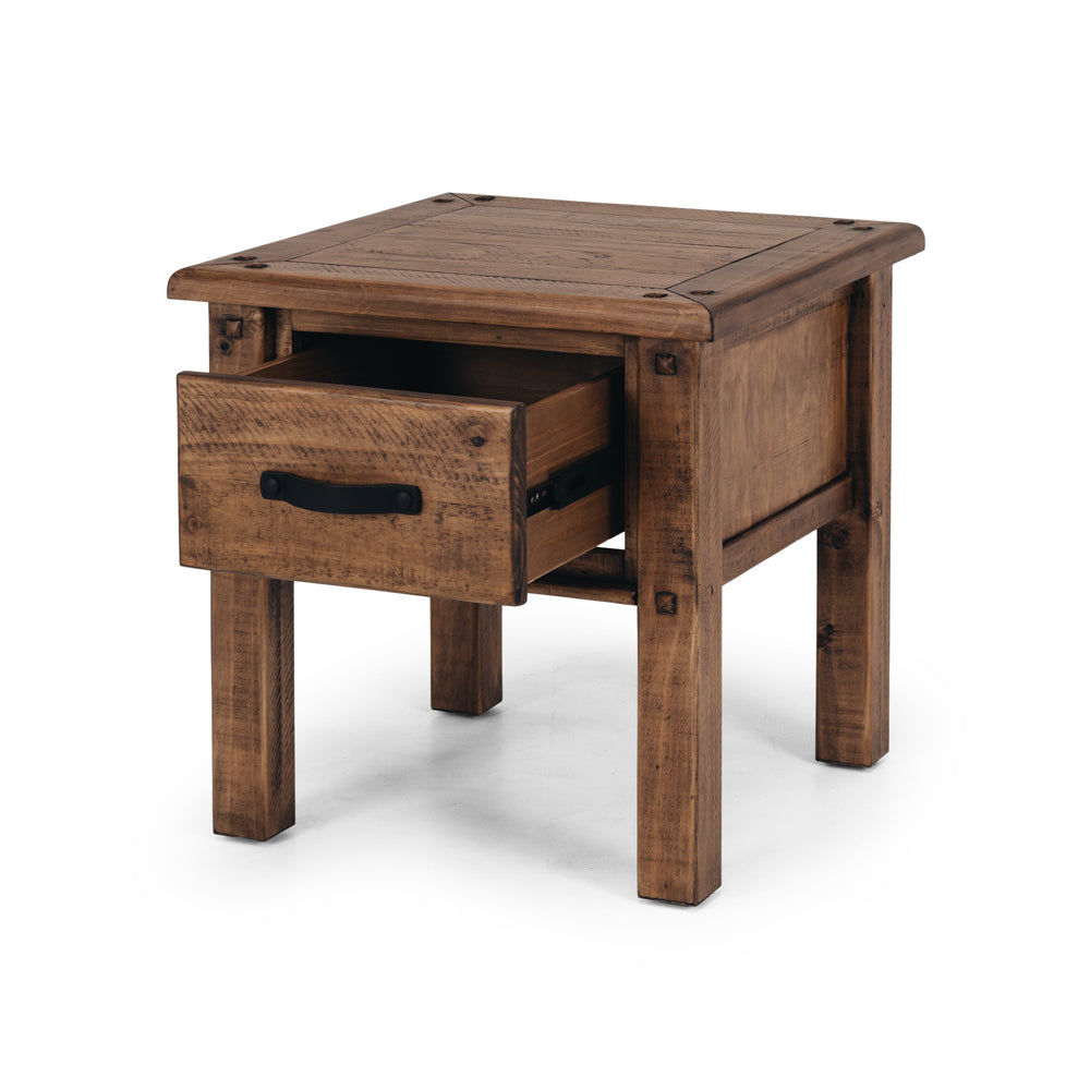 Oberon Lamp Table Solid Wood Solid Pine Rustic Walnut Colour 55cm