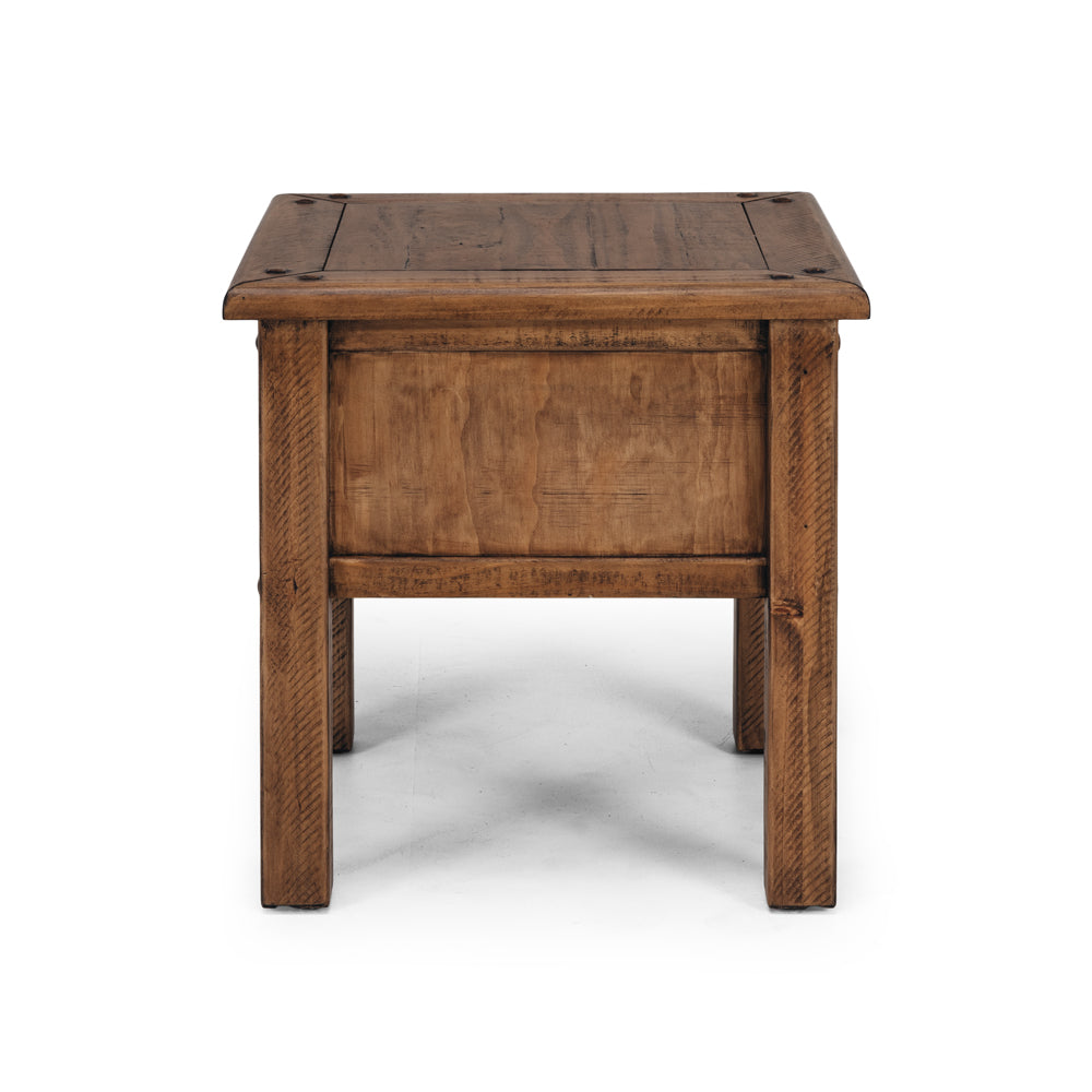 Oberon Lamp Table Solid Wood Solid Pine Rustic Walnut Colour 55cm