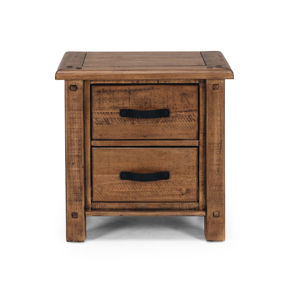 Oberon Bedside Table 2 Drawer Solid Wood Solid Pine Rustic Walnut Colour 55cm