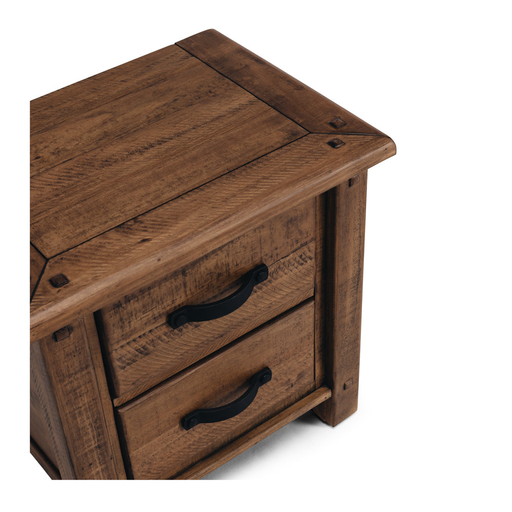 Oberon Bedside Table 2 Drawer Solid Wood Solid Pine Rustic Walnut Colour 55cm