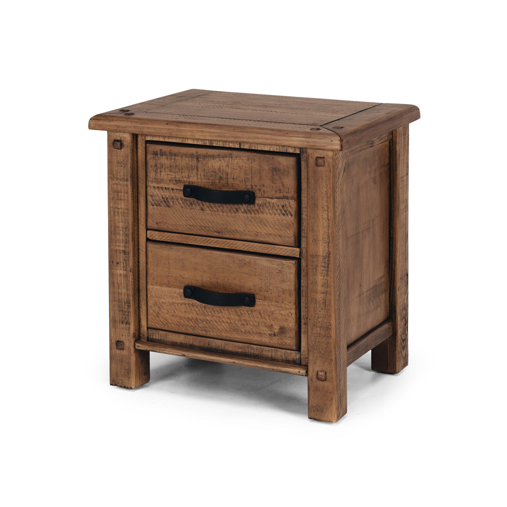 Oberon Bedside Table 2 Drawer Solid Wood Solid Pine Rustic Walnut Colour 55cm
