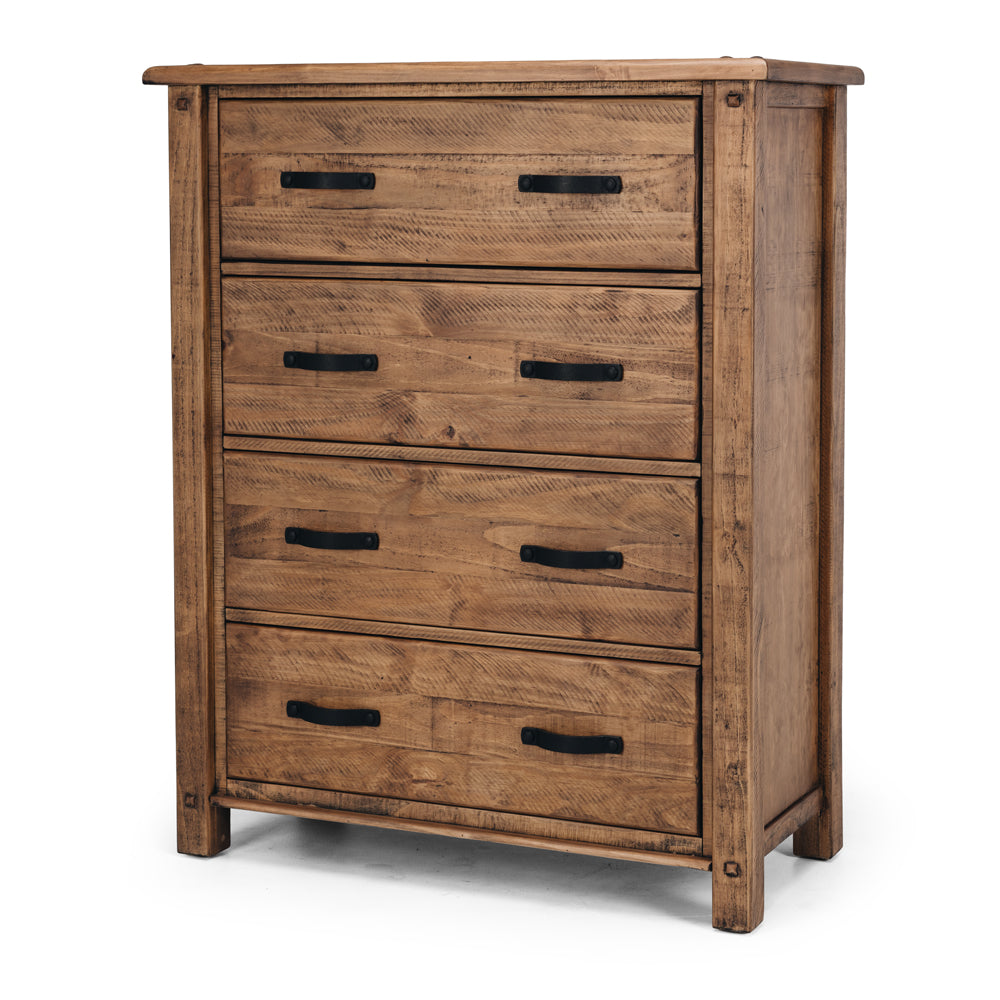 Oberon Tallboy Solid Wood Solid Pine Rustic Walnut Colour 98cm