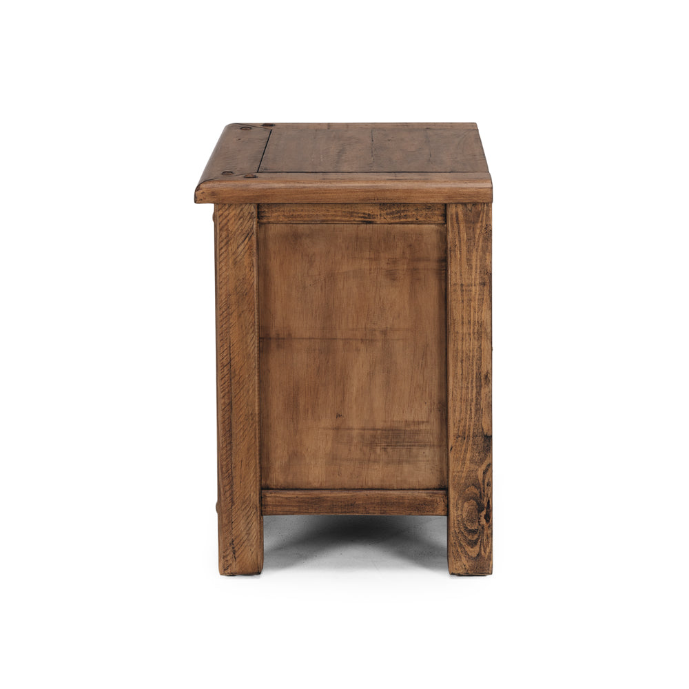 Oberon Bedside Table 2 Drawer Solid Wood Solid Pine Rustic Walnut Colour 55cm