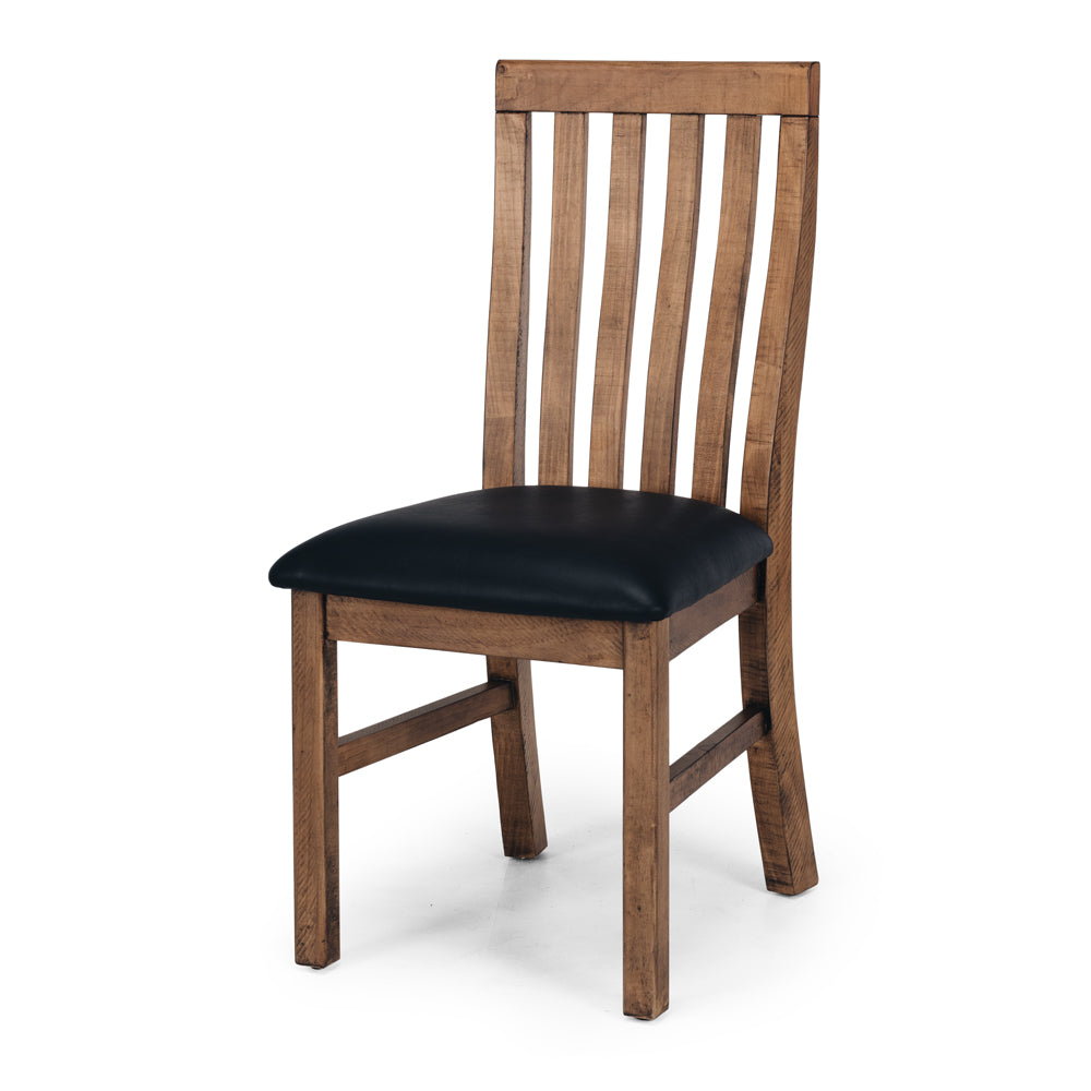 Oberon Dining Chair Solid Wood Solid Pine Rustic Walnut Colour PU Seat