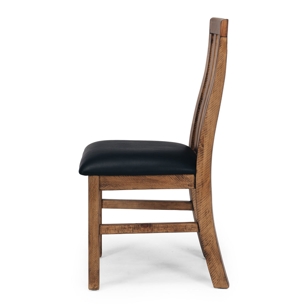 Oberon Dining Chair Solid Wood Solid Pine Rustic Walnut Colour PU Seat