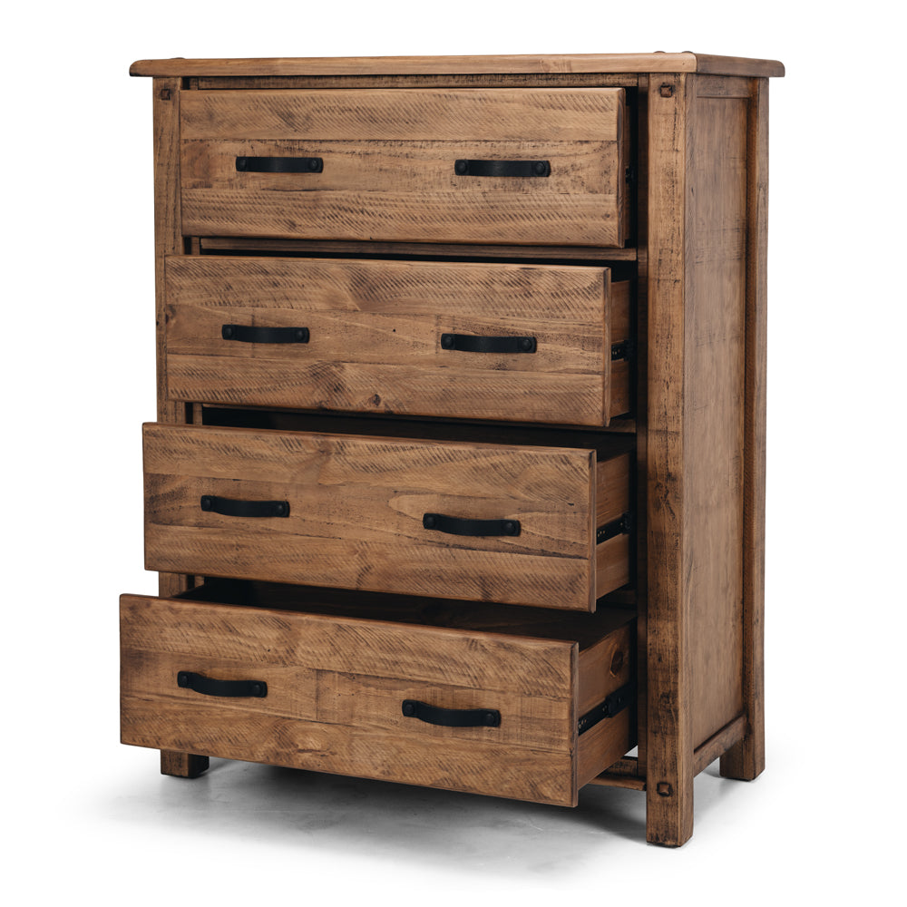 Oberon Tallboy Solid Wood Solid Pine Rustic Walnut Colour 98cm
