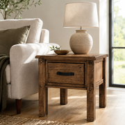 Oberon Lamp Table Solid Wood Solid Pine Rustic Walnut Colour 55cm