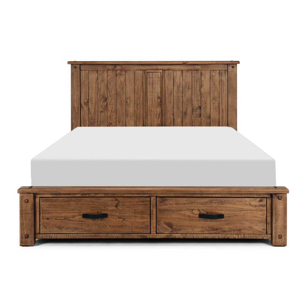 Oberon Storage Bed Frame Solid Wood Solid Pine Rustic Walnut Colour