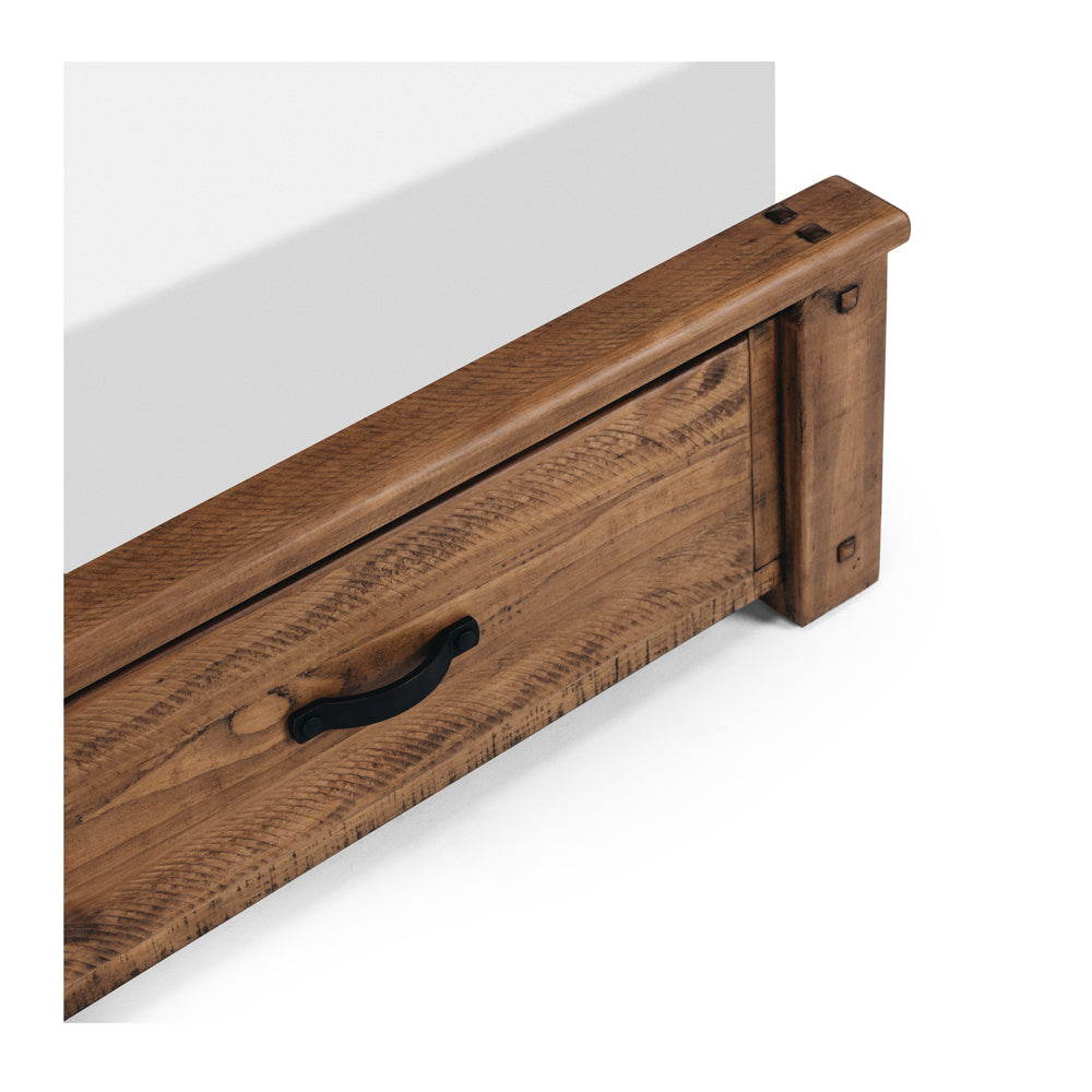 Oberon Storage Bed Frame Solid Wood Solid Pine Rustic Walnut Colour