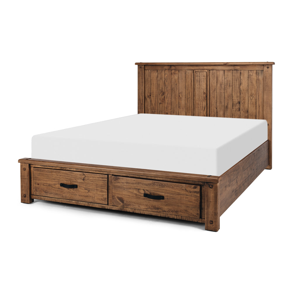 Oberon Storage Bed Frame Solid Wood Solid Pine Rustic Walnut Colour