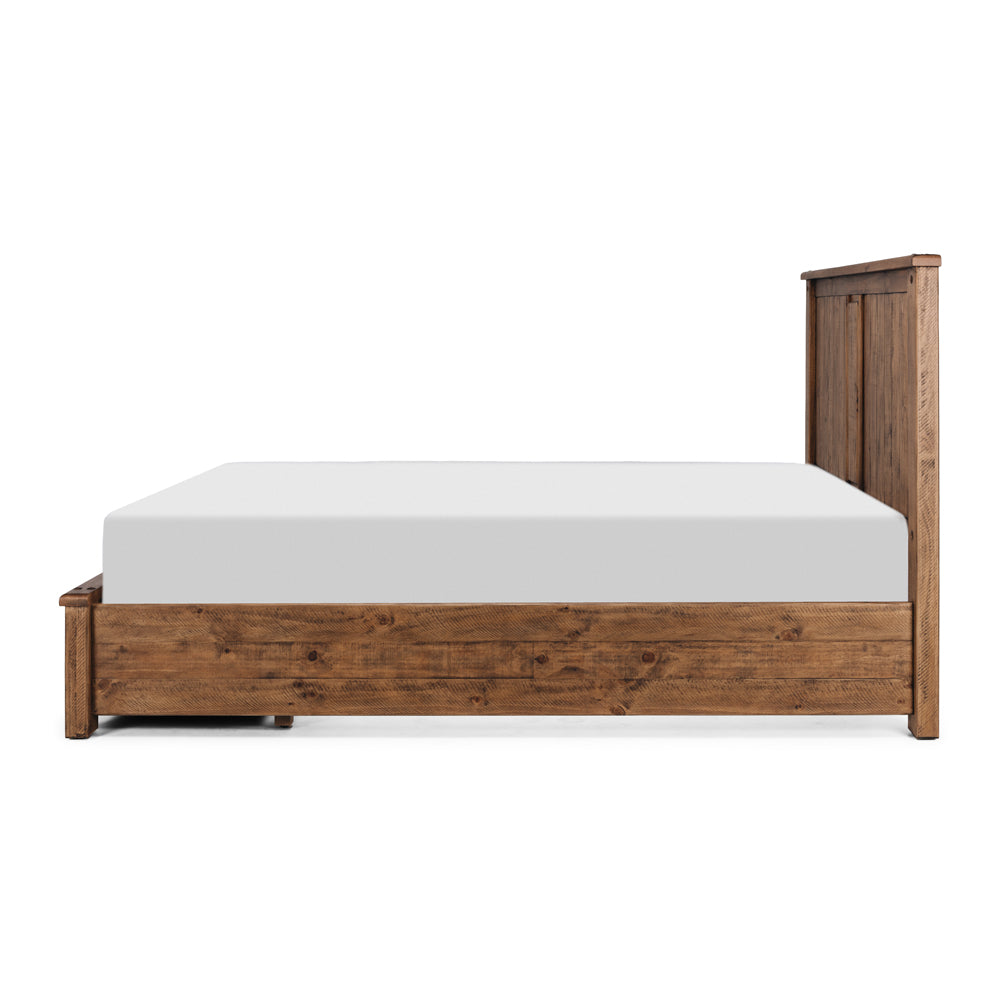 Oberon Storage Bed Frame Solid Wood Solid Pine Rustic Walnut Colour
