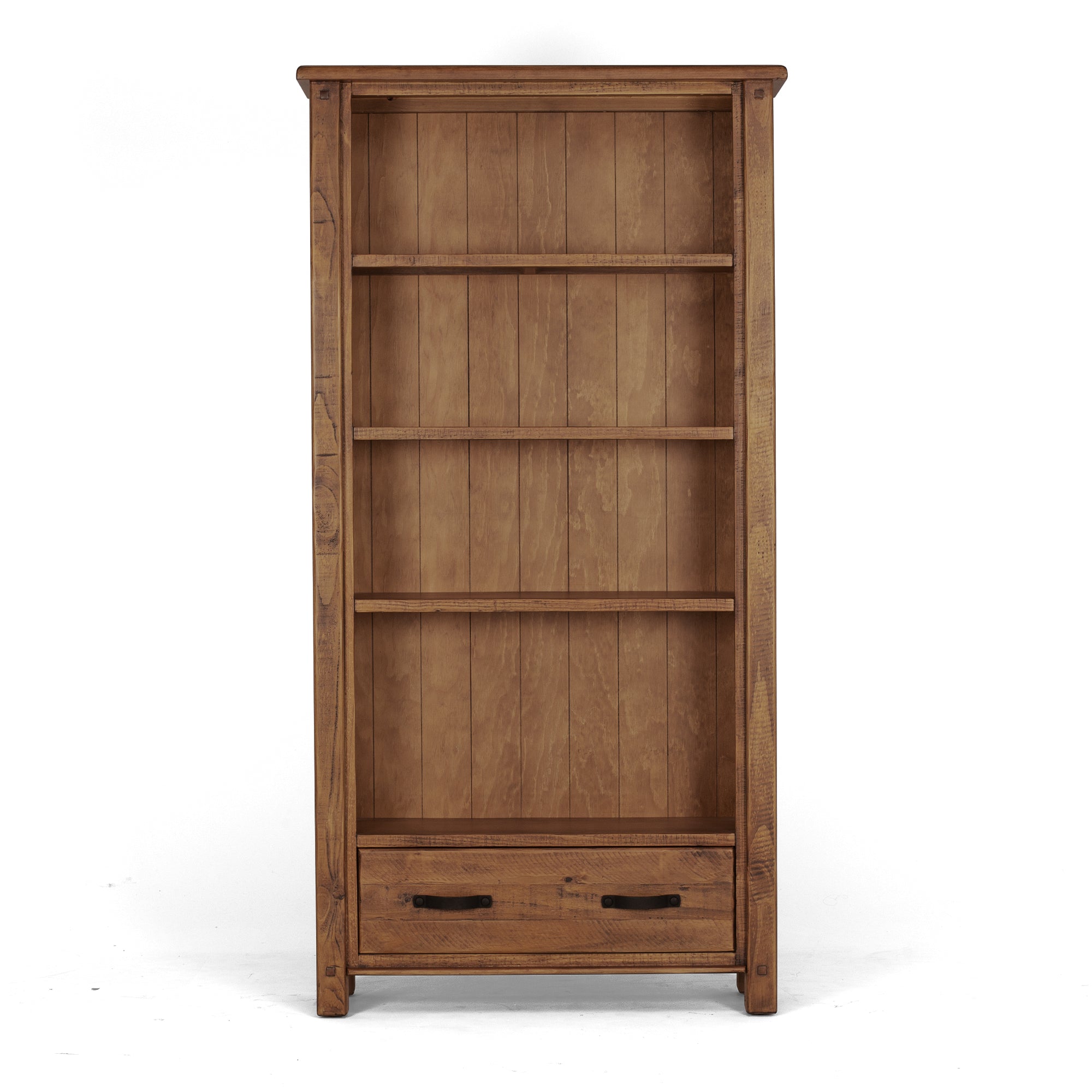 Oberon Bookcase Display Cabinet Solid Wood Solid Pine Rustic Walnut Colour 95cm