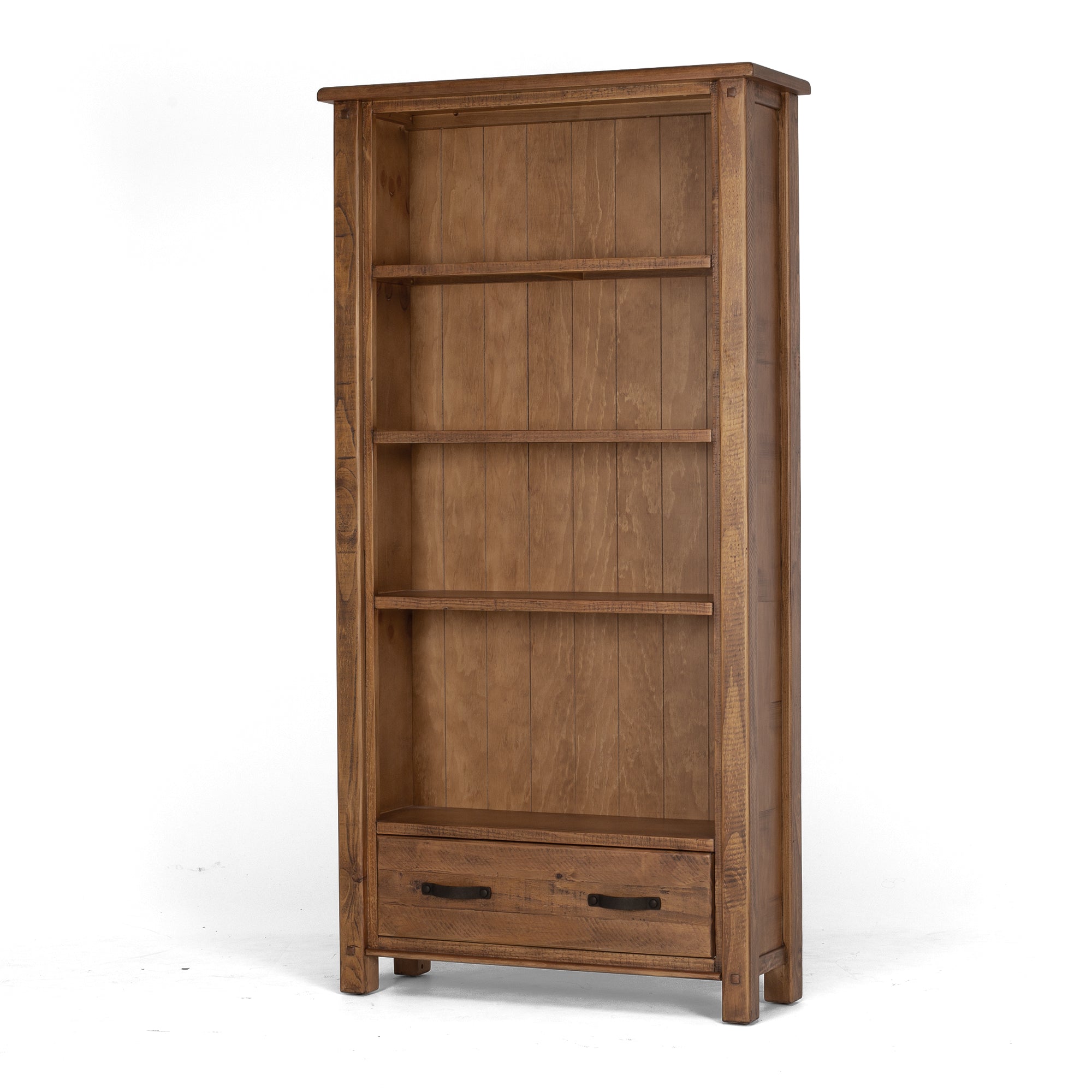 Oberon Bookcase Display Cabinet Solid Wood Solid Pine Rustic Walnut Colour 95cm