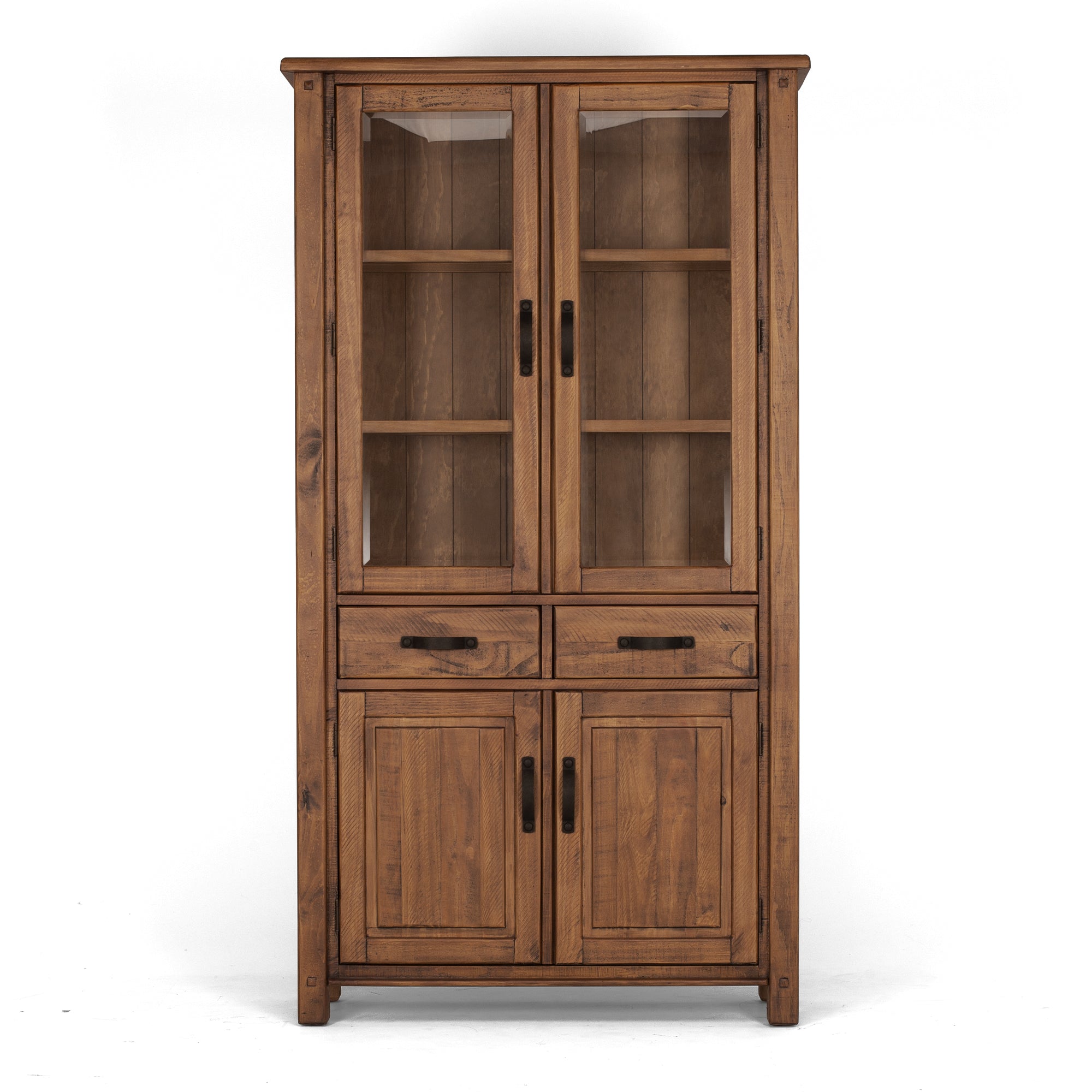Oberon Display Cabinet Solid Wood Solid Pine Rustic Walnut Colour 106cm