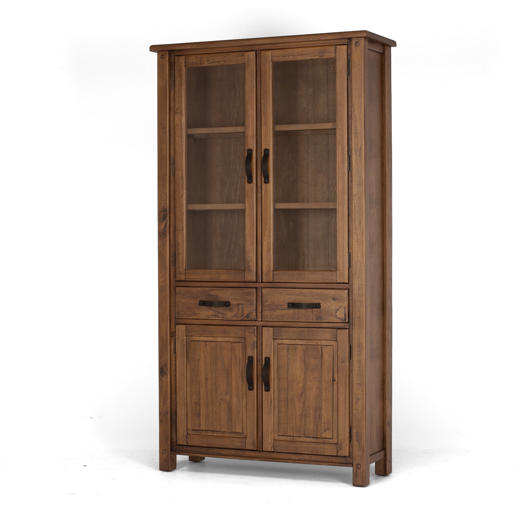 Oberon Display Cabinet Solid Wood Solid Pine Rustic Walnut Colour 106cm