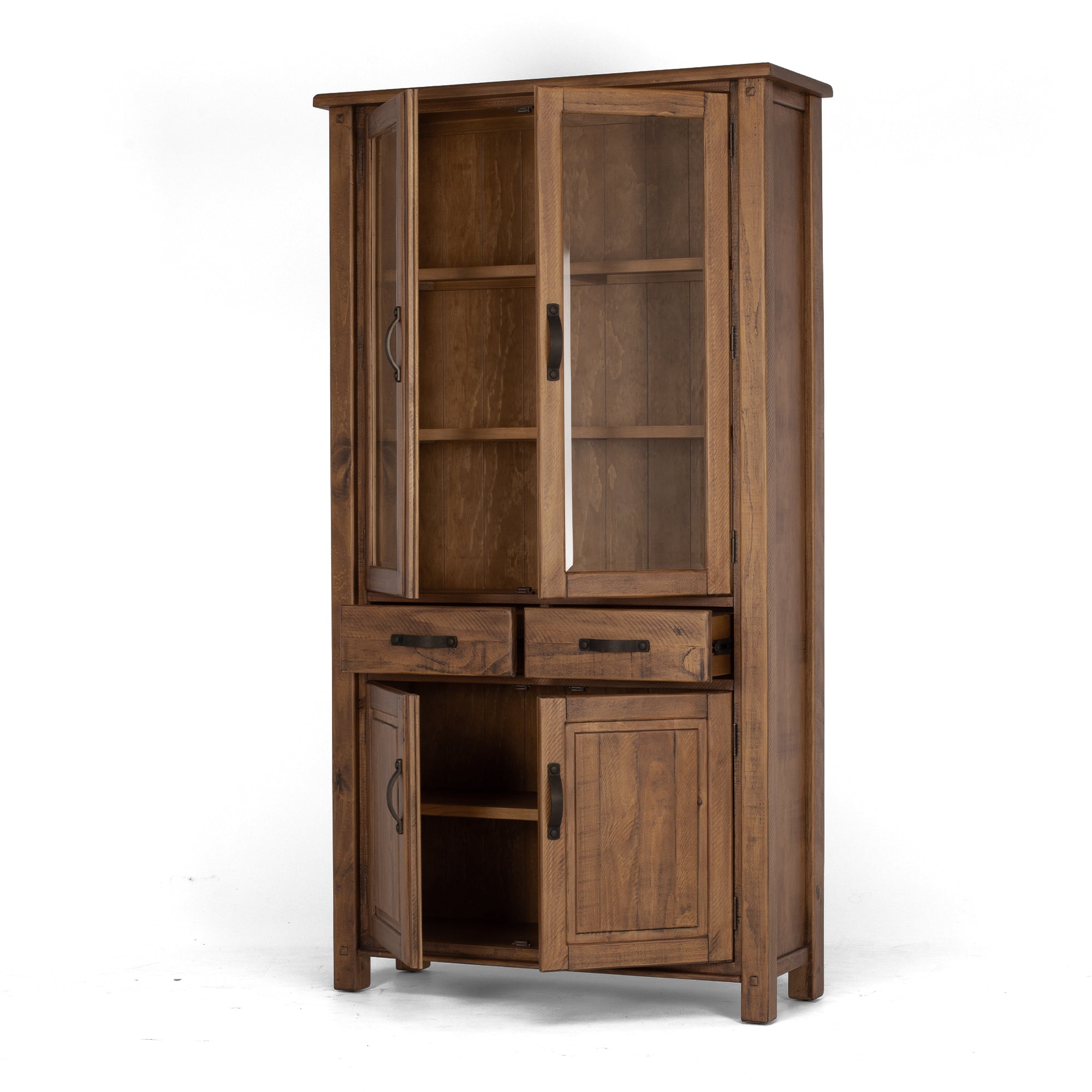 Oberon Display Cabinet Solid Wood Solid Pine Rustic Walnut Colour 106cm