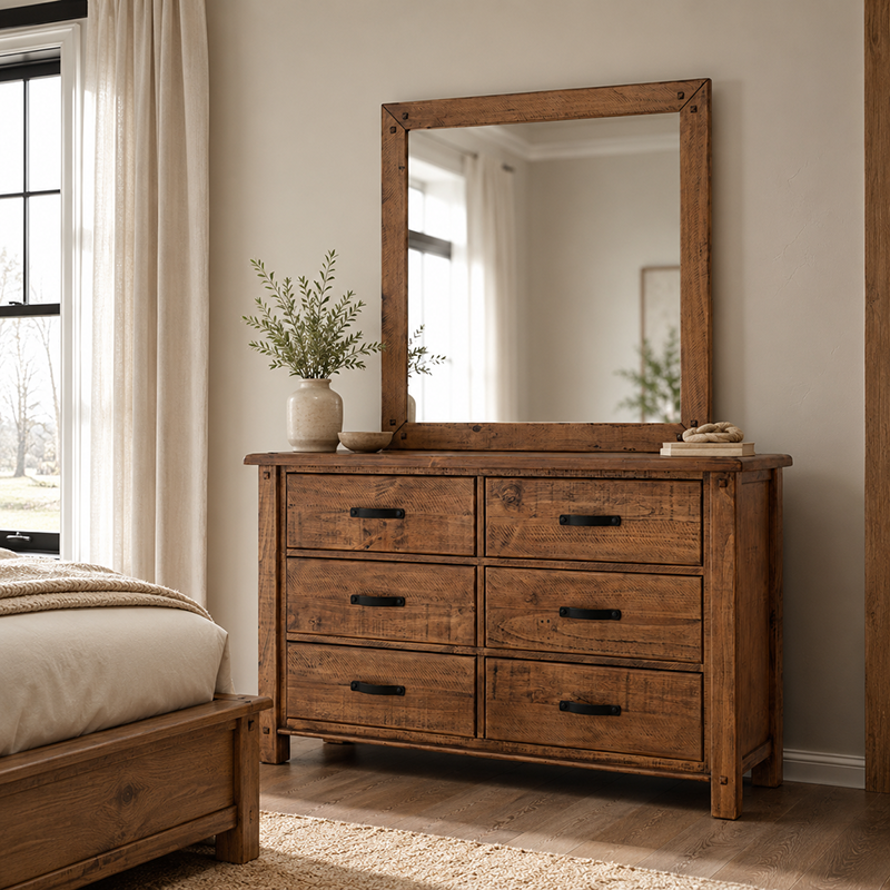 Oberon Mirror Only Solid Wood Solid Pine Rustic Walnut Colour 100cm