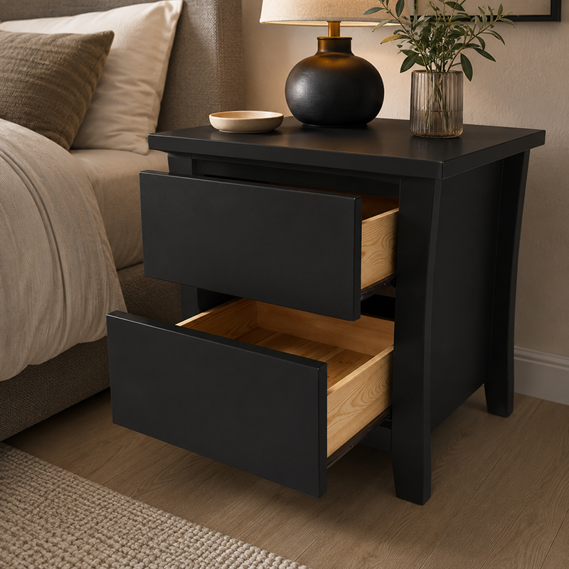 Paiden 2 Drawer Bedside Table (Black)