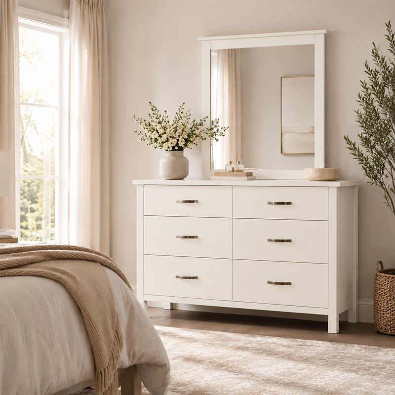 Joanna 6 Drawer Dressing Table / Lowboy & Mirror