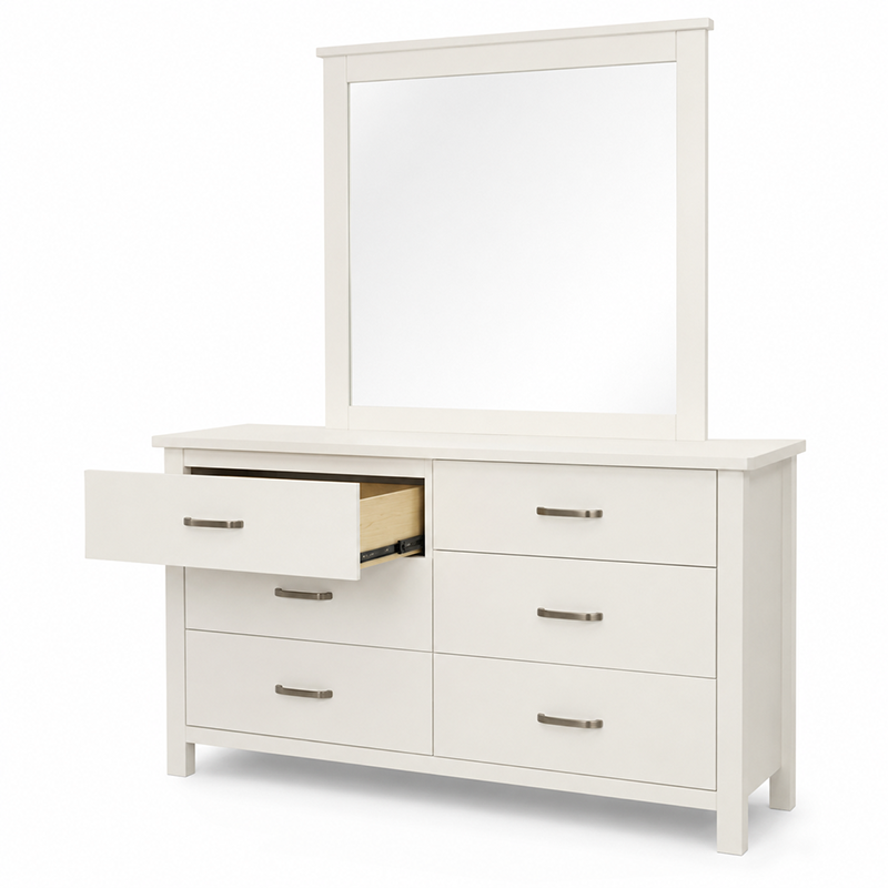 Joanna 6 Drawer Dresser & Mirror (White)