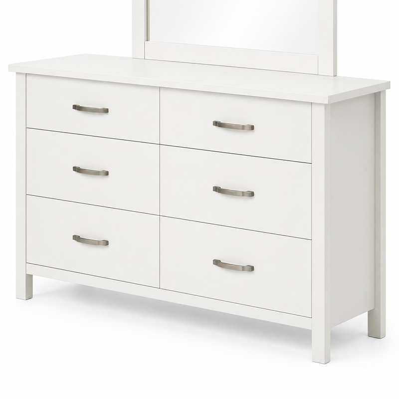 Joanna 6 Drawer Dresser & Mirror (White)