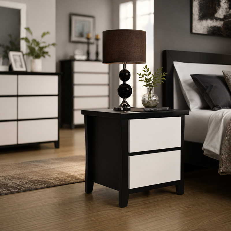 Patrick Bedside Table 2 Drawer (Black / White)