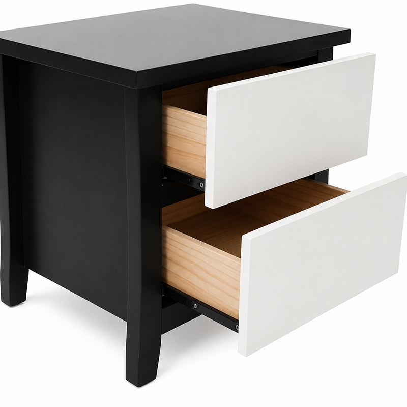 Patrick Bedside Table 2 Drawer (Black / White)