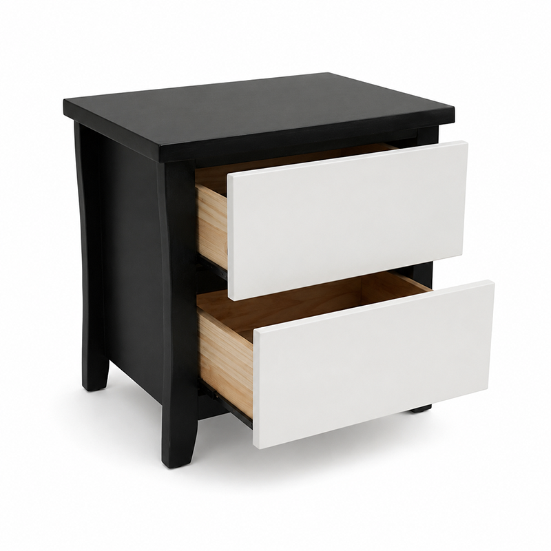Patrick Bedside Table 2 Drawer (Black / White)