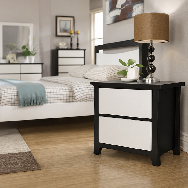 Patrick Bedside Table 2 Drawer (Black / White)
