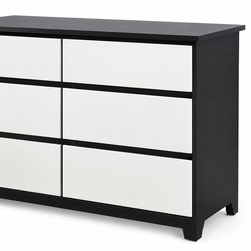 Patrick 6 Drawer Dresser Table & Mirror (Black / White)
