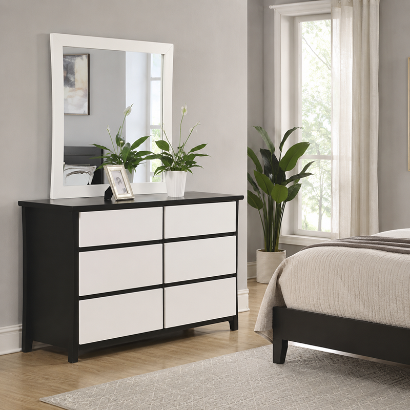 Patrick 6 Drawer Dresser Table & Mirror (Black / White)