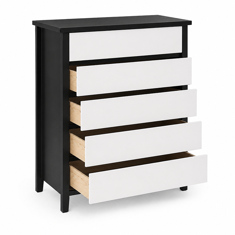 Patrick Tallboy 5 Drawer (Black / White) 830mm