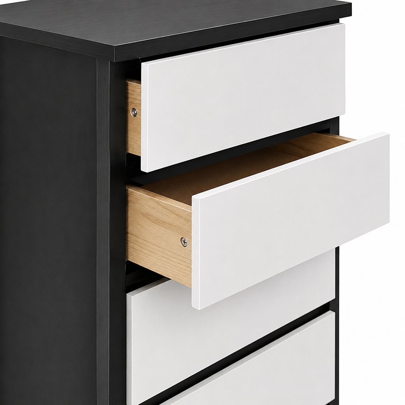 Patrick Tallboy 5 Drawer (Black / White) 830mm