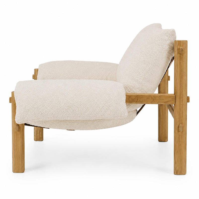 Retreat Armchair White Boucle (Beige / Brown / White)