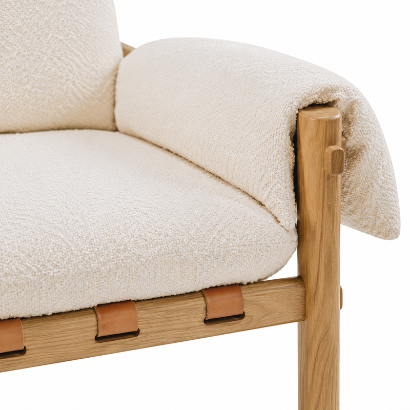 Retreat Armchair White Boucle (Beige / Brown / White)