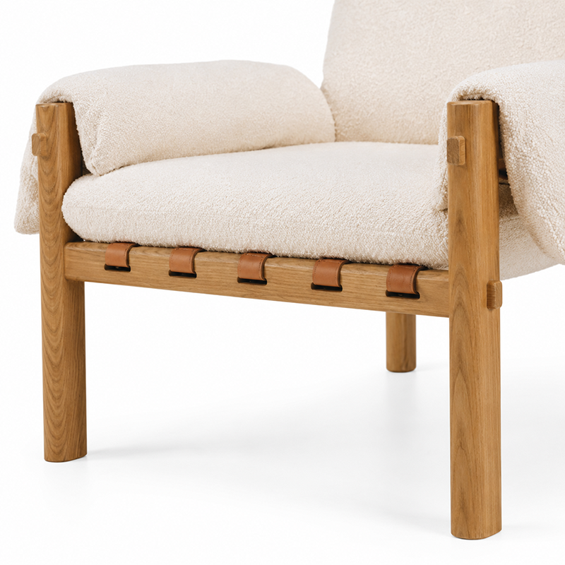 Retreat Armchair White Boucle (Beige / Brown / White)