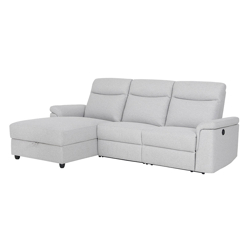 Dawson Fabric Electrical Recliner 2 Seater with Storage Chaise Dark Grey / Silver (Charcoal / Silver)
