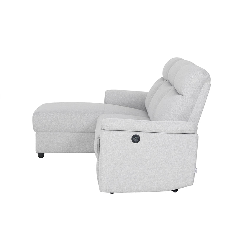 Dawson Fabric Electrical Recliner 2 Seater with Storage Chaise Dark Grey / Silver (Charcoal / Silver)