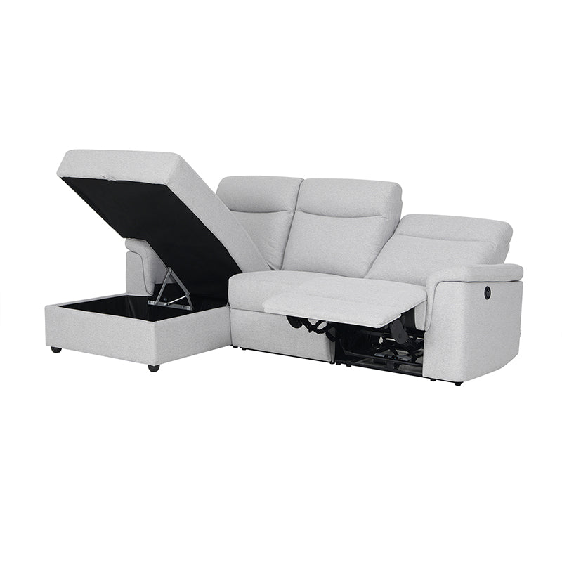 Dawson Fabric Electrical Recliner 2 Seater with Storage Chaise Dark Grey / Silver (Charcoal / Silver)