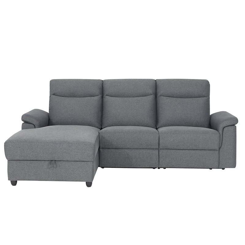 Dawson Fabric Electrical Recliner 2 Seater with Storage Chaise Dark Grey / Silver (Charcoal / Silver)