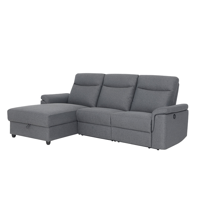 Dawson Fabric Electrical Recliner 2 Seater with Storage Chaise Dark Grey / Silver (Charcoal / Silver)