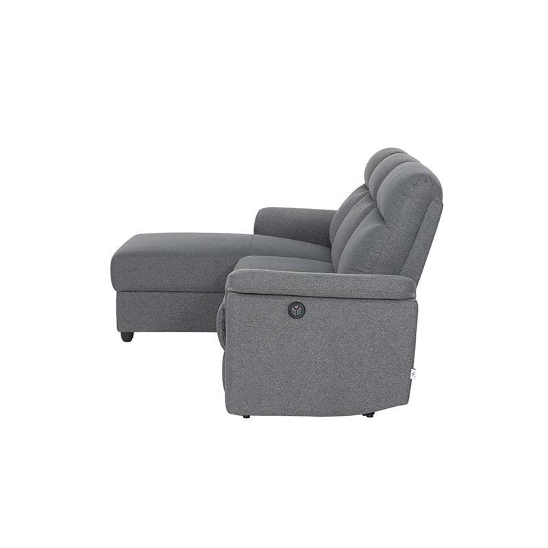 Dawson Fabric Electrical Recliner 2 Seater with Storage Chaise Dark Grey / Silver (Charcoal / Silver)