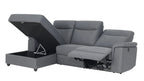 Dawson Fabric Electrical Recliner 2 Seater with Storage Chaise Dark Grey \ Silver
