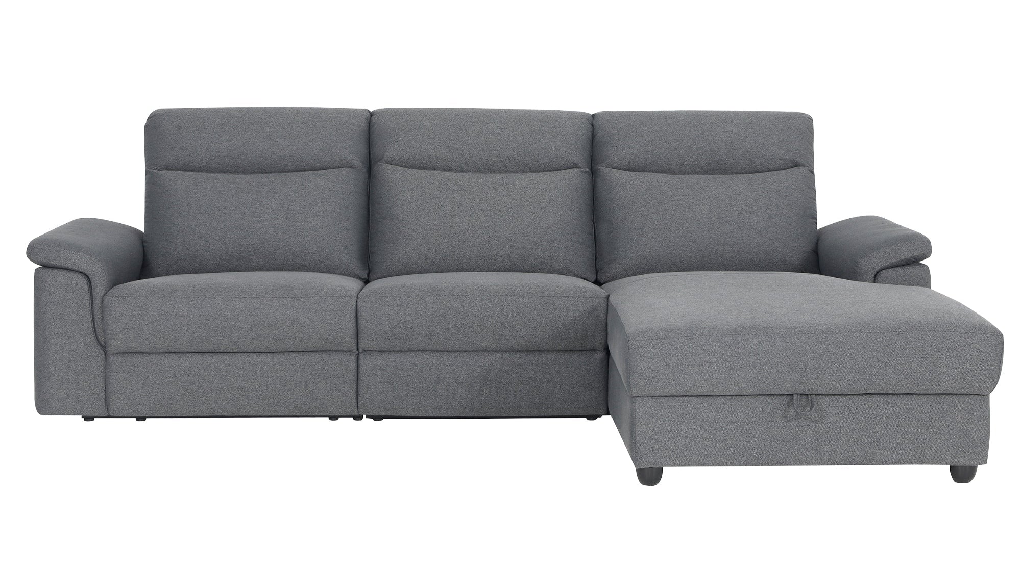 Dawson Fabric Electrical Recliner 2 Seater with Storage Chaise Dark Grey \ Silver