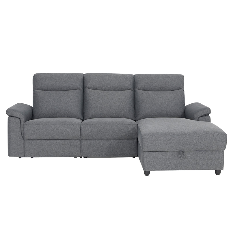 Dawson Fabric Electrical Recliner 2 Seater with Storage Chaise Dark Grey / Silver (Charcoal / Silver)