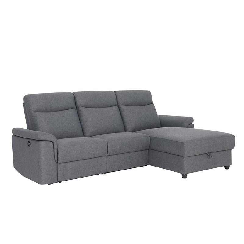Dawson Fabric Electrical Recliner 2 Seater with Storage Chaise Dark Grey / Silver (Charcoal / Silver)